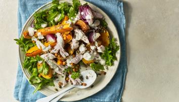 Roast squash & crunchy chickpea chicken salad