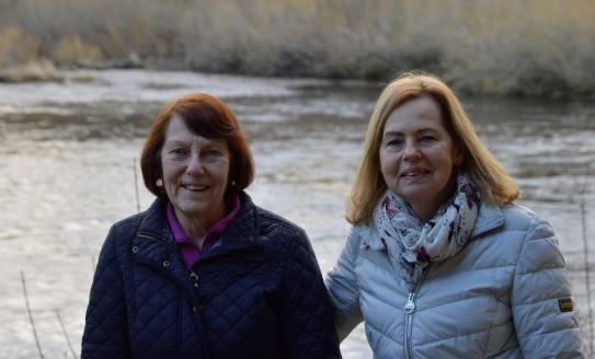 Jane (left) and Diane (right) on the banks of the river Tyne at Wylam.