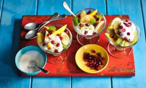 Warm spiced tropical fruits with coconut yogurt