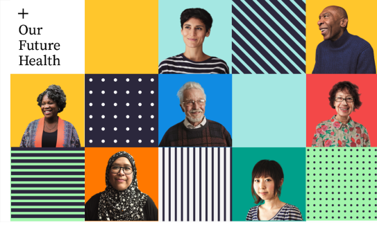 A montage of people's faces of different ethnicities in coloured square backgrounds